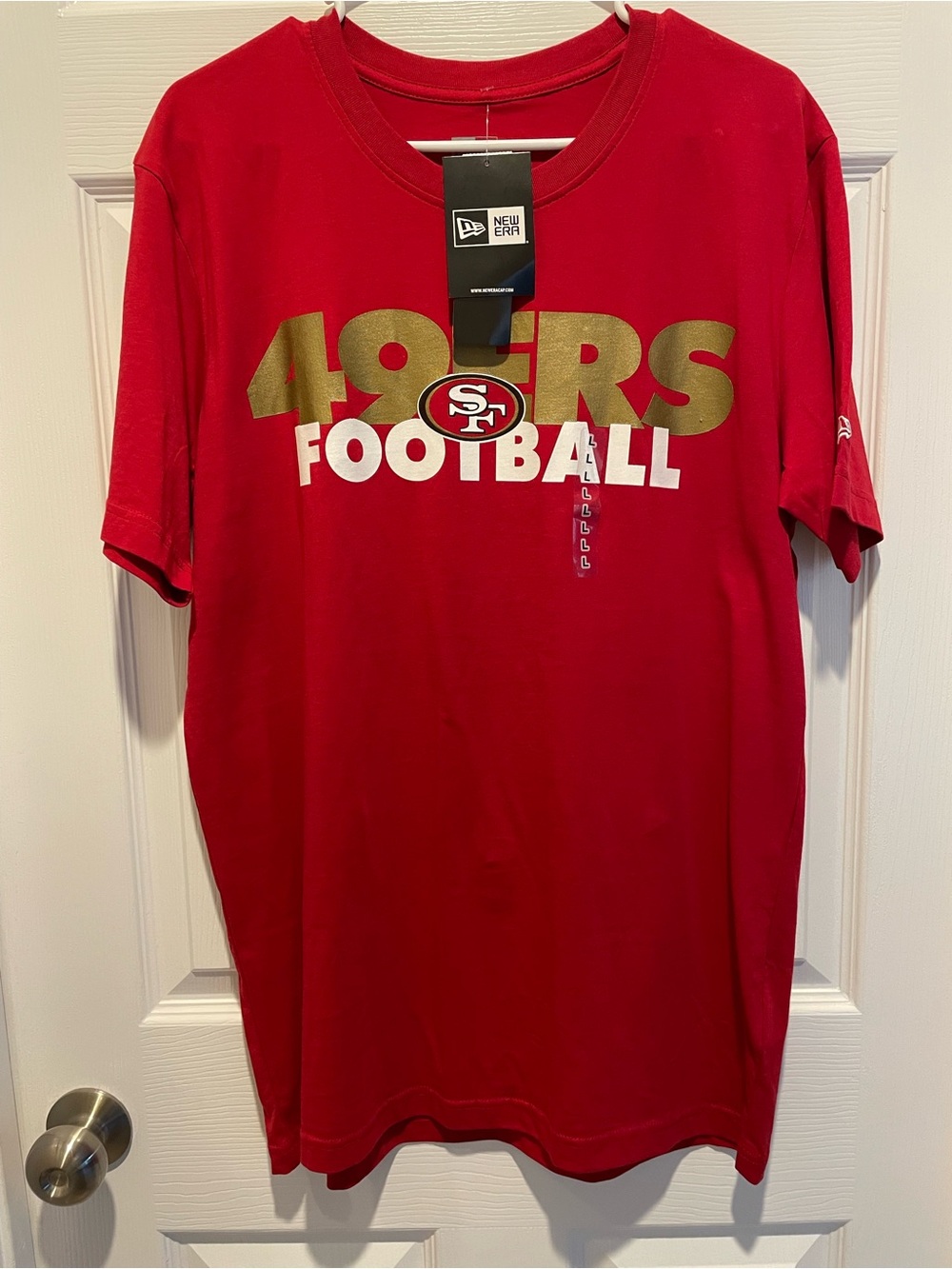 SF 49er New Era Red Tee with Gold Graphic Tag